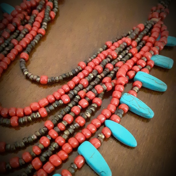 Southwest Bead Kumihimo Necklace Copper Turquoise - Picture 7 of 8